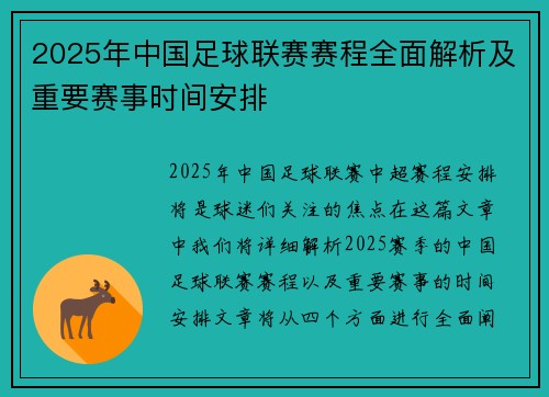 2025年中国足球联赛赛程全面解析及重要赛事时间安排